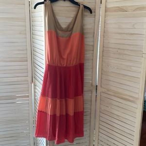 Large multi color beige salmon peach pleated dress